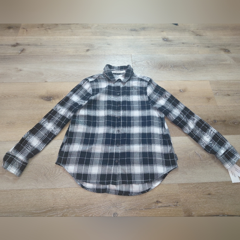 Calvin Klein Jeans Black & White Plaid Button-Up Shirt Long Sleeves Sz M